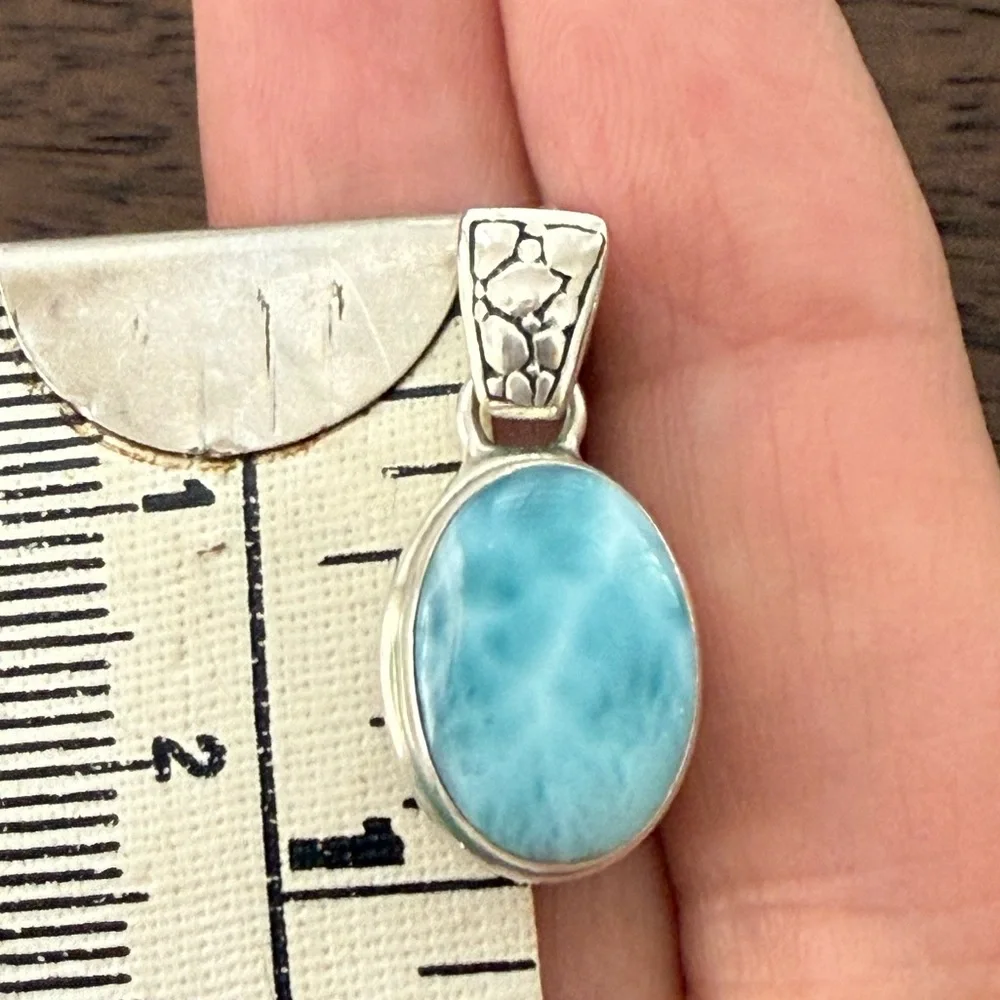 Genuine larimar solid sterling silver drop earrings - Picture 3 of 5
